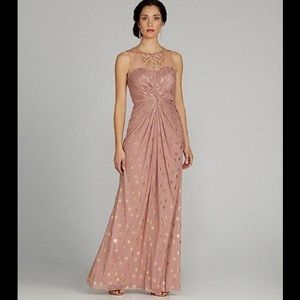 Beautiful Adrianna Papell Knot Front Metallic Mesh Gown Sz 4